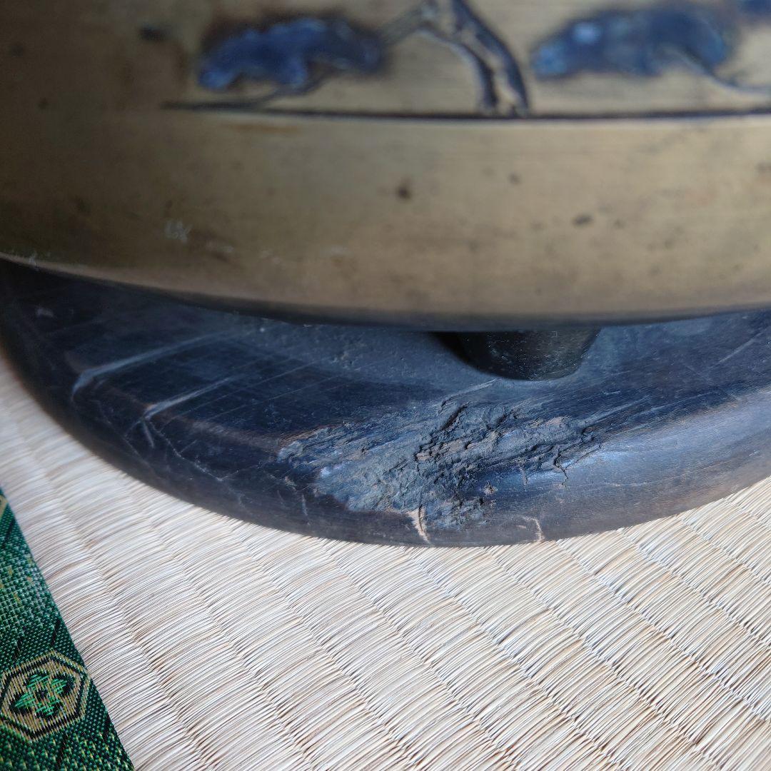 金属真鍮製 火鉢 山水画の装飾