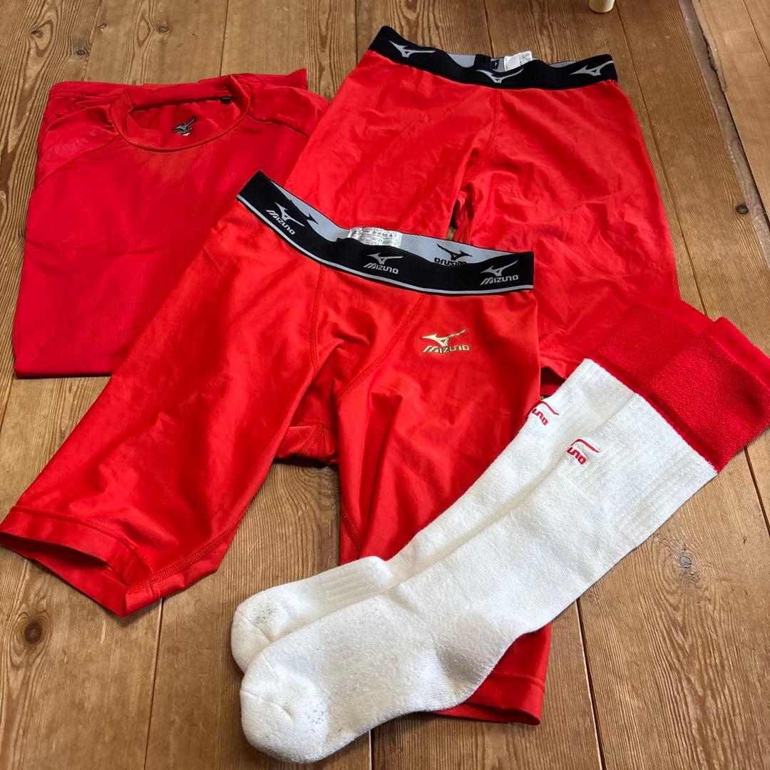 Mizuno 赤 ウェアセット M アンダーシャツ、スラパン、ソフトボール、野球