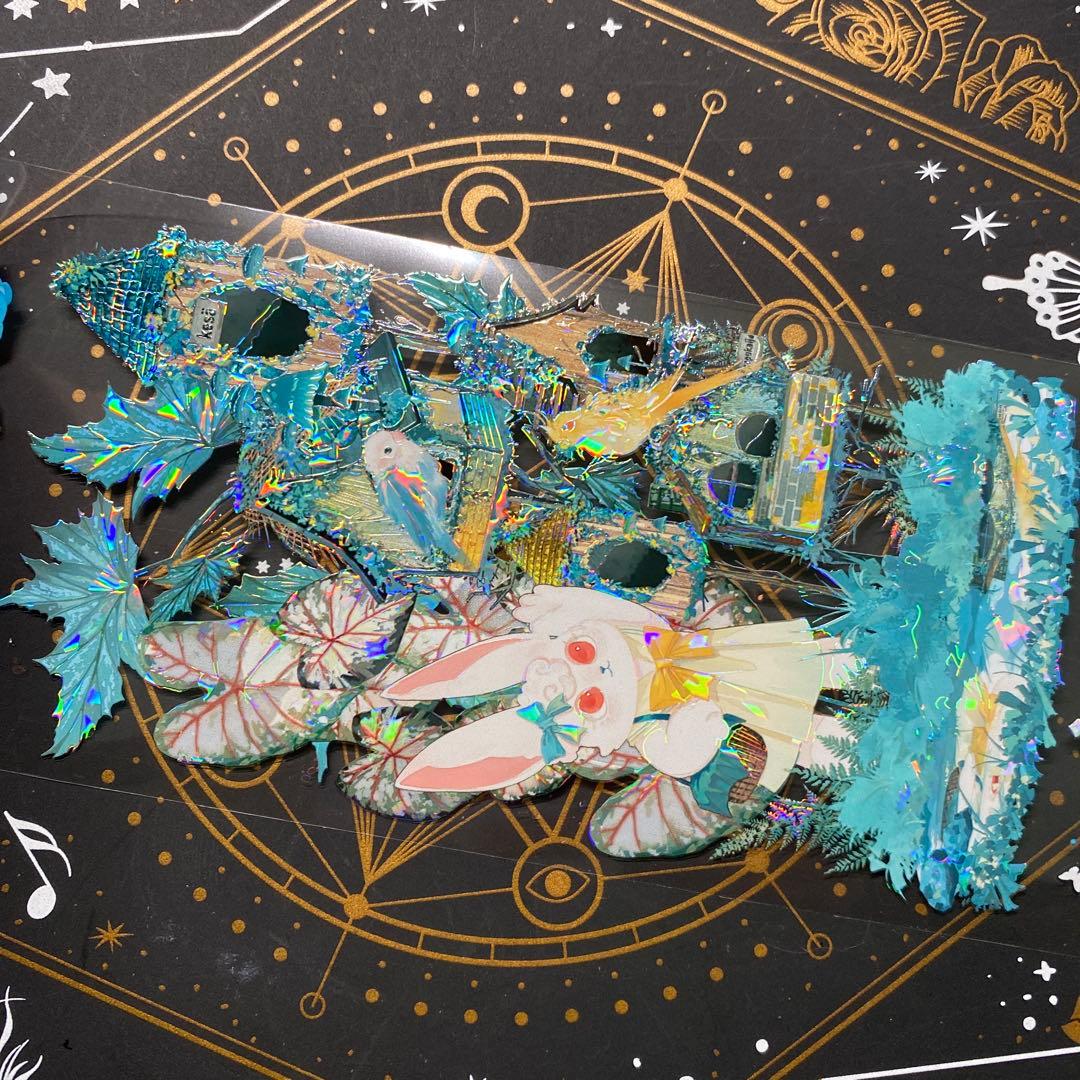 【9185】海外　マステ　中古巻　貝殻光マスキングテープ　緑　狐　兎　動物装飾系