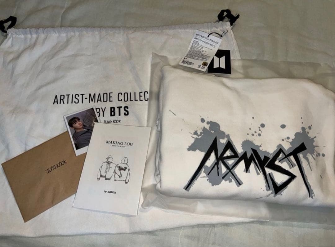 抜き無し BTS アーティストメイド ジョングク フーディーホワイトL