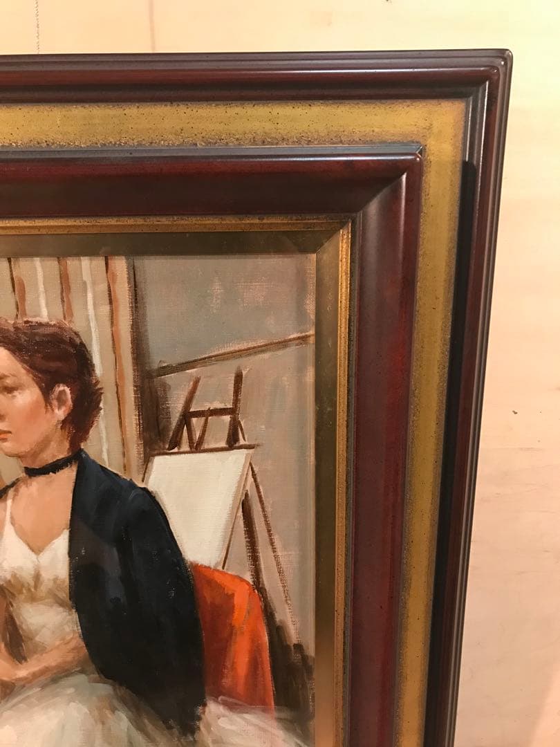 荒木義太郎「アトリエの中のバレリーナ」油彩Ｆ６号　画面右下額裏に直筆サイン有り