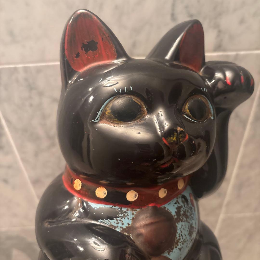 1920-30年代アンティーク妖艶な瞳とまつ毛が美しい陶器の招き猫