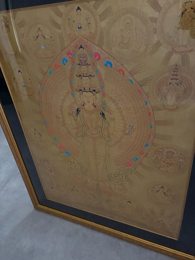 十一面千手観音 タンカ 仏画 絵画 細密画 サハスラブジャ 観音菩薩