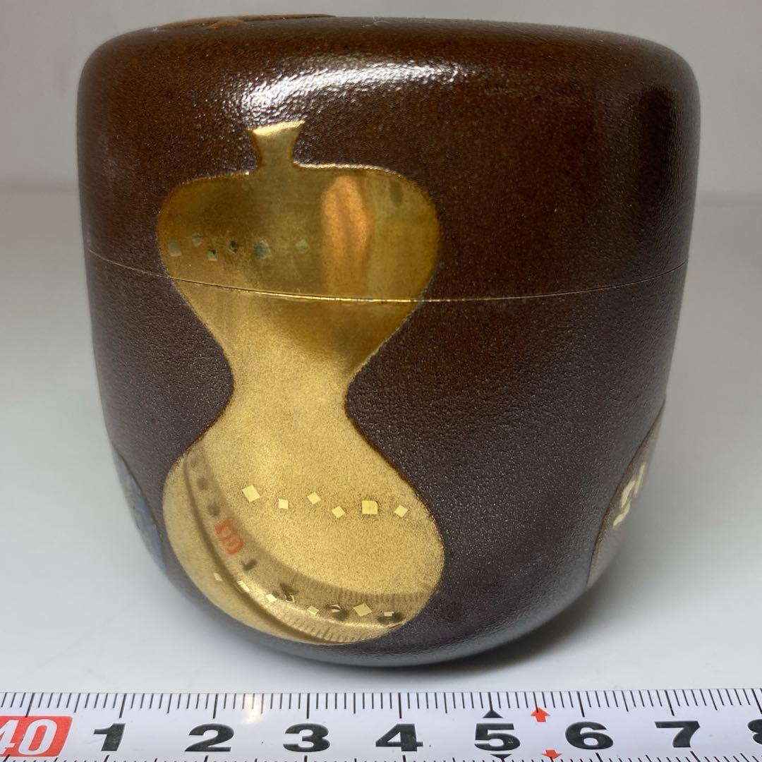 吉田華正造　六瓢蒔絵　銀錆塗　内銀地　大棗　高さ7.3cm東N7-1118☆2F