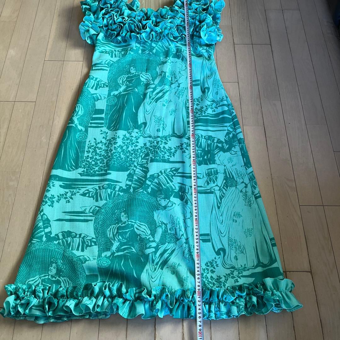 ターコイズフリルオフショルダードレス