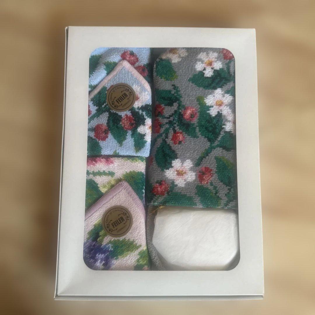 新品未使用FEILER 花柄タオルハンカチ2枚セット&ペットボトルホルダー