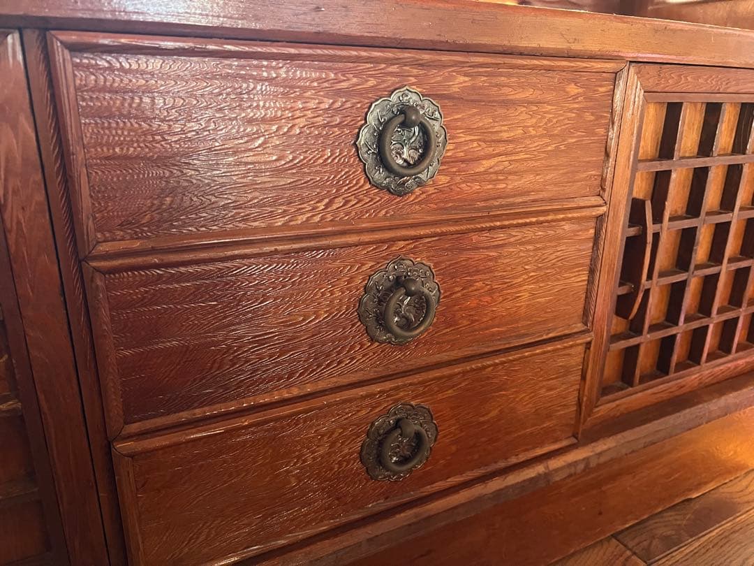 【和家具】茶箪笥 飾り棚 水屋箪笥 民芸家具　幅120cm 梱包たのメル便