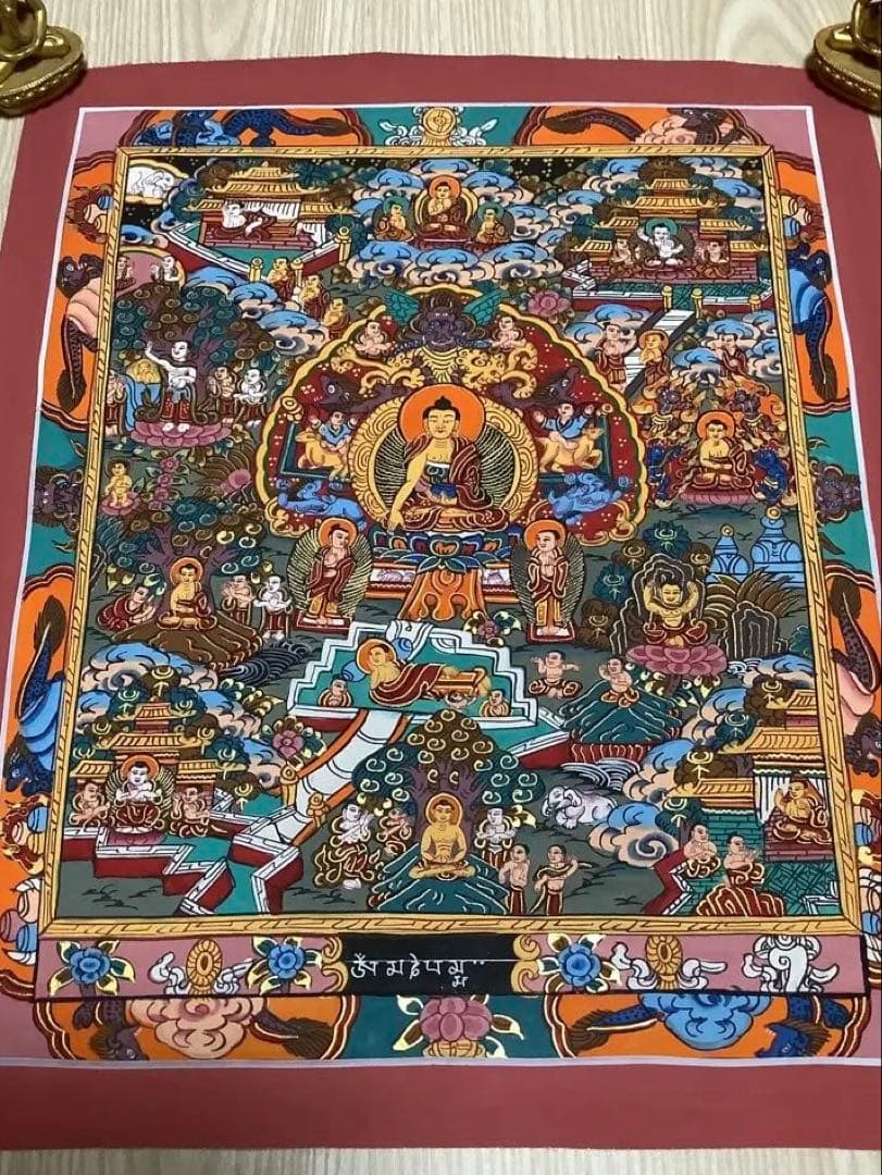 《 チベット密教　新品　1点物 》 釈迦の一生　手描き　曼荼羅　仏教　密教　38