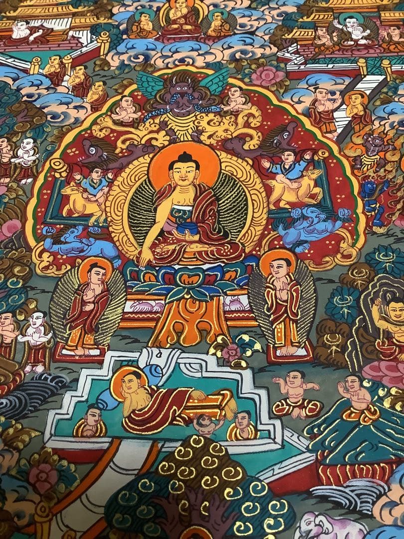 《 チベット密教　新品　1点物 》 釈迦の一生　手描き　曼荼羅　仏教　密教　38