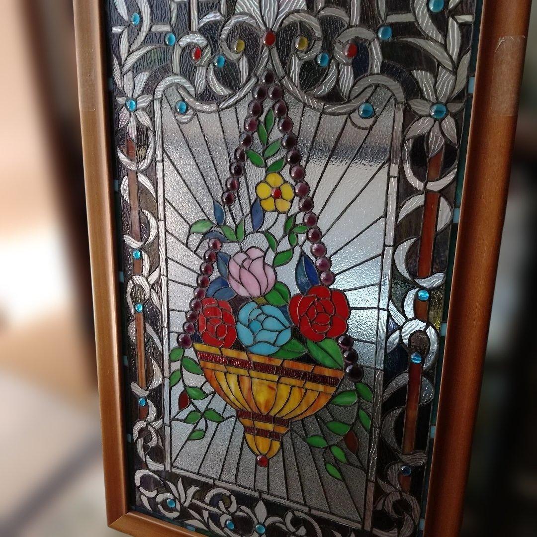 ステンドグラス 花のデザイン 木製フレーム