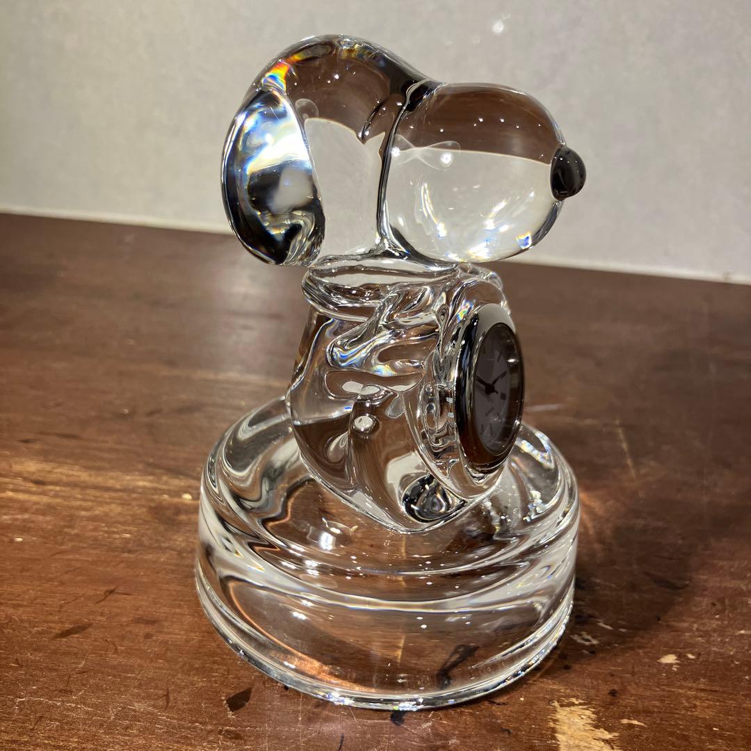 スヌーピー 佐々木硝子 クリスタル ペーパーウェイト 置物時計 SNOOPY