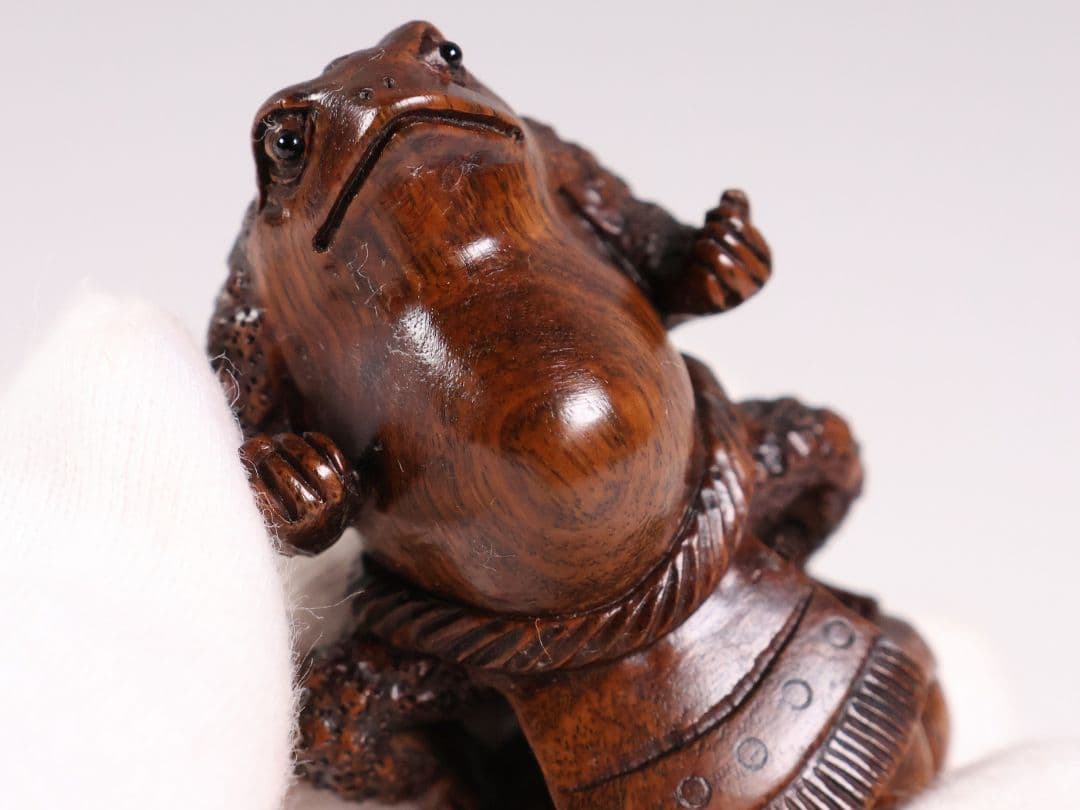 木製 提物 根付 友一銘 蛙力士 横綱 相撲 彫刻 木彫【MA888】