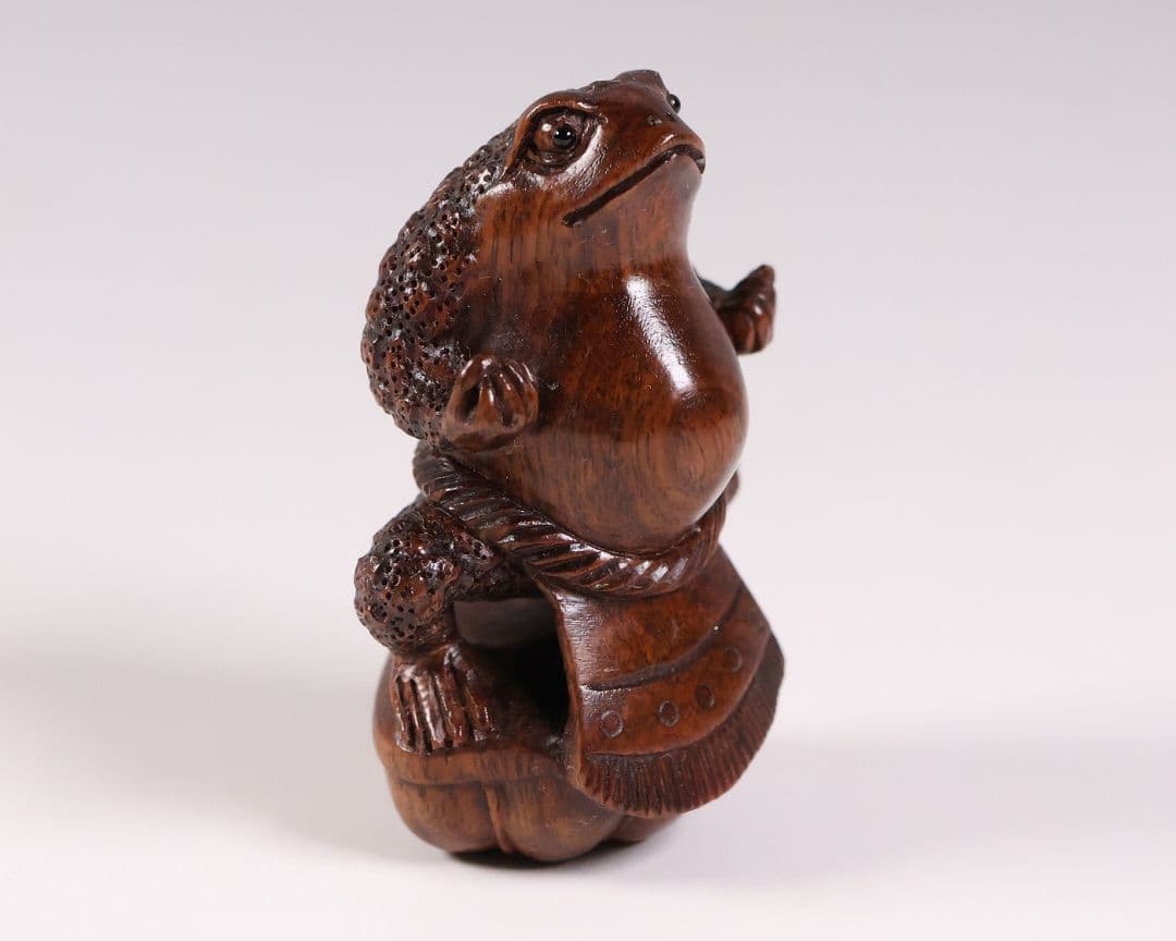 木製 提物 根付 友一銘 蛙力士 横綱 相撲 彫刻 木彫【MA888】