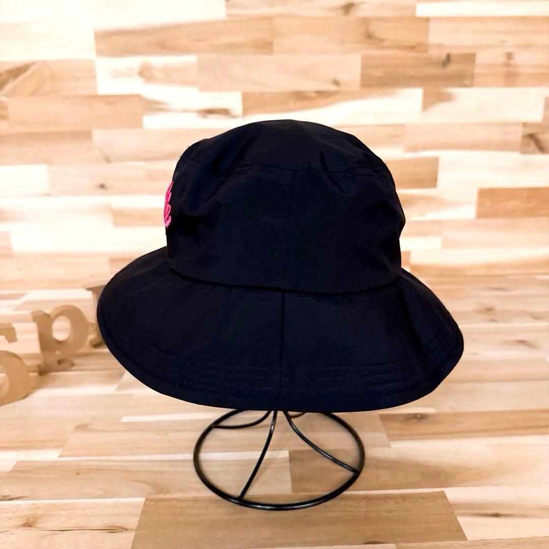 美品【パーリーゲイツ×バービー】限定コラボ 刺繍 ゴルフ ハット S 黒×ピンク