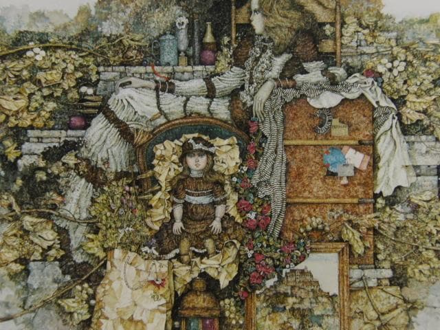 石阪春生【人形と古いトランク（女のいる風景）】希少な額装用画集より