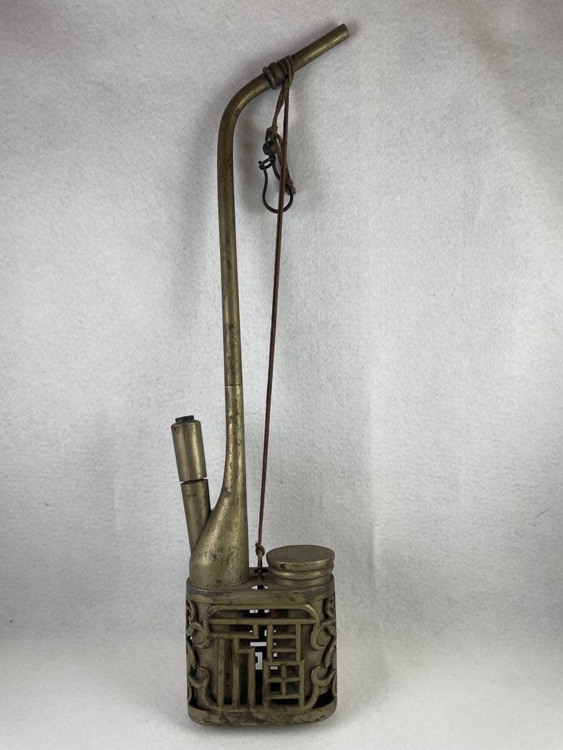 中国美術 古銅製 福寿文彫 唐物 唐銅 清朝期 時代物 高34cm