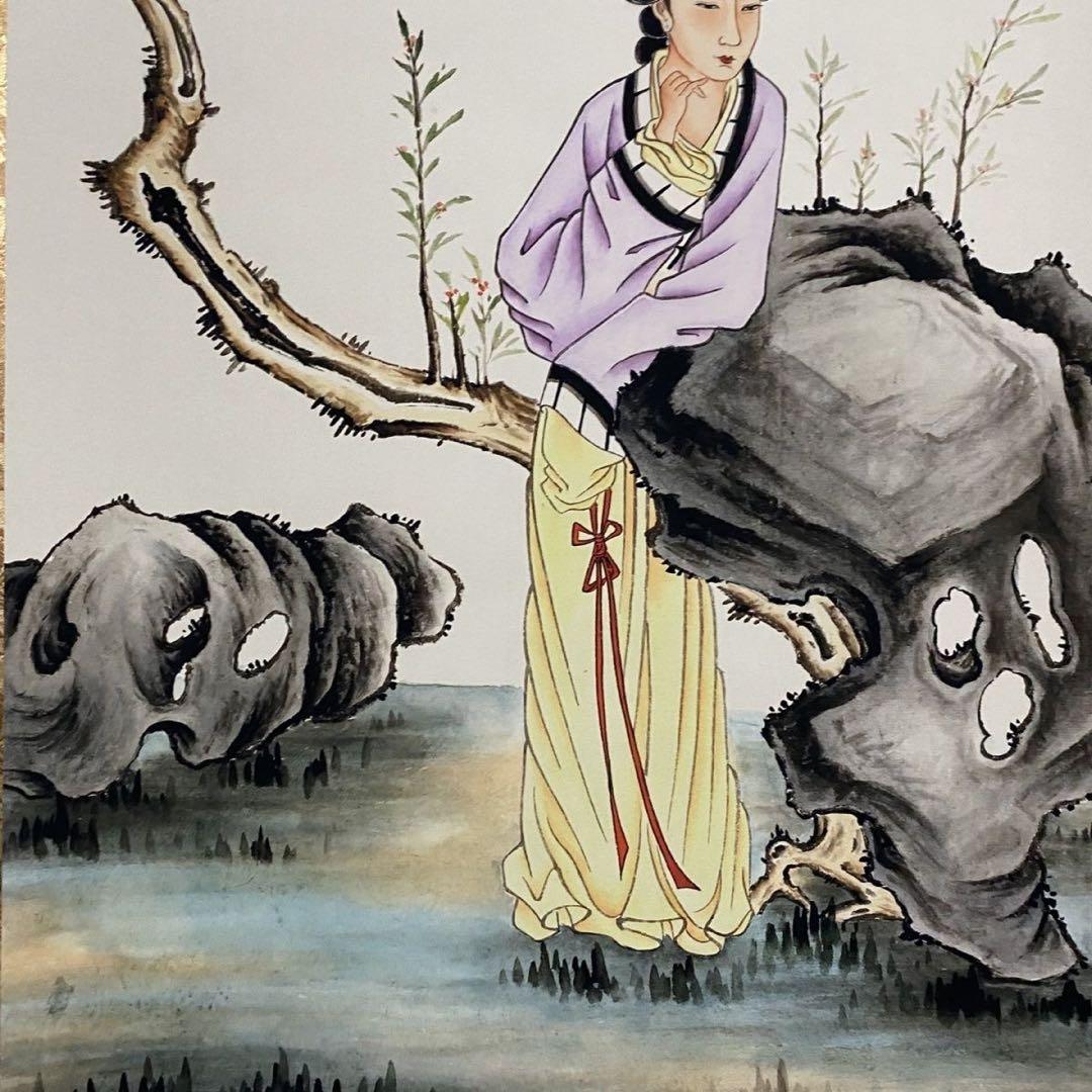 四尺 中堂 人物画 仕女図 徐悲鴻風 宣紙 表装済み 防伪証明書付