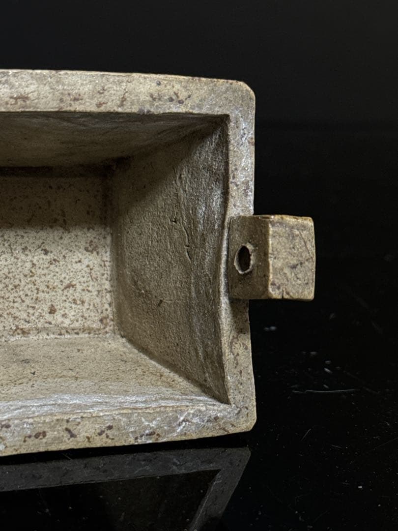 珍品 平安 名人 東福寺 在銘 白泥 耳付箆目四方型 香炉 盆栽鉢 水盤 初期