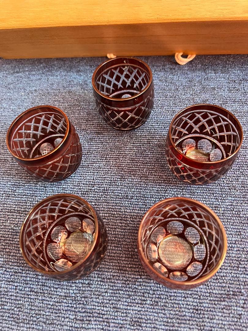 928 薩摩切子　猪口　5客　未使用