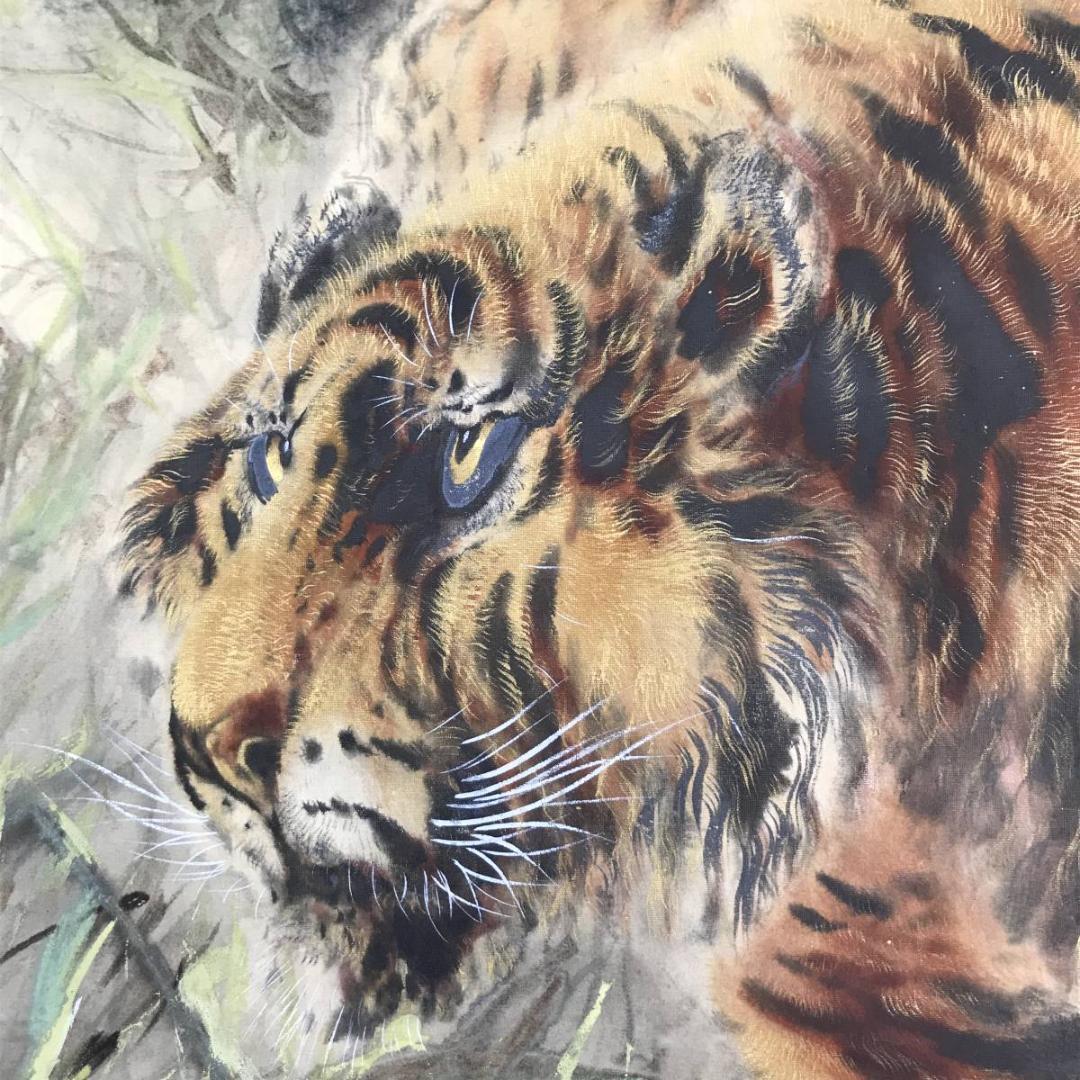 【真作】堀江玉鳳/猛虎図/トラ図/掛軸/名家伝来/AB-886