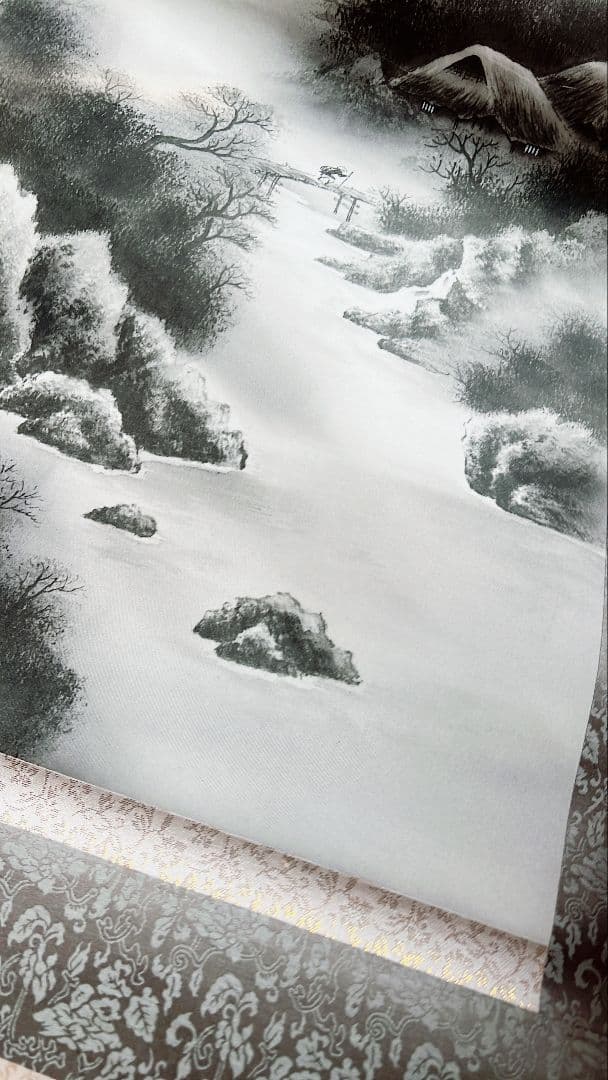 水墨山水　元勝　　掛け軸