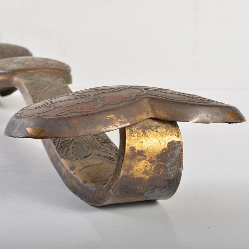 中国　古銅　山水人物文刻　如意　U　R6753