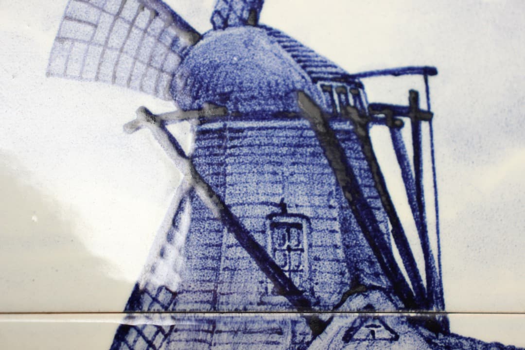 オランダ　デルフト　タイル画　タイルタブロー　額飾り　風車　船