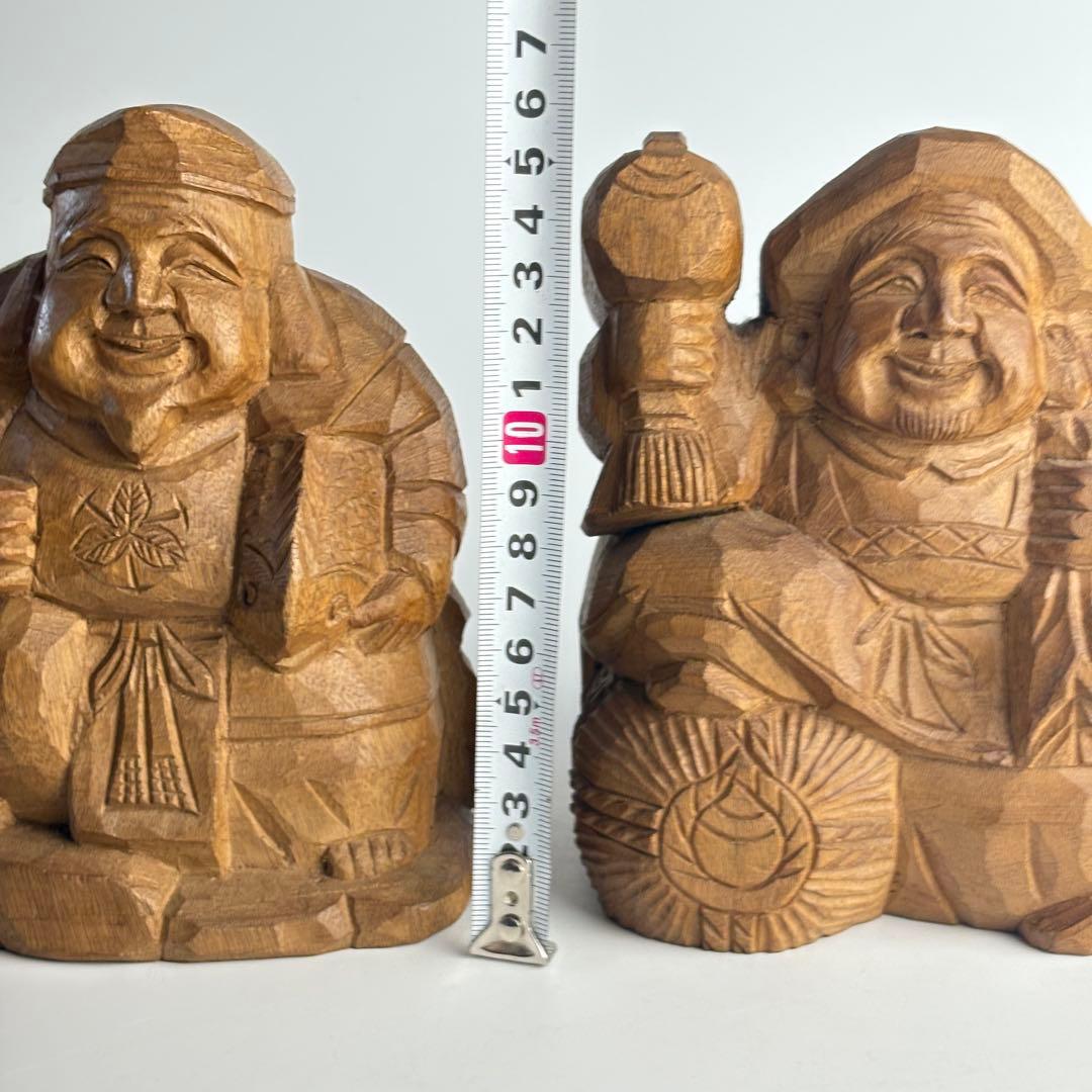 木彫 大黒天 恵比寿 骨董 象信 在銘 木彫り