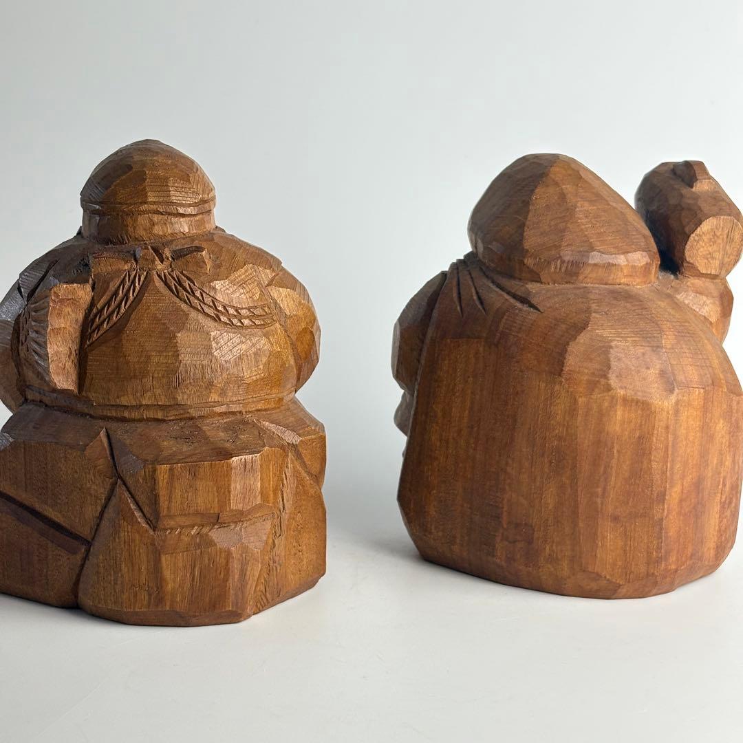 木彫 大黒天 恵比寿 骨董 象信 在銘 木彫り