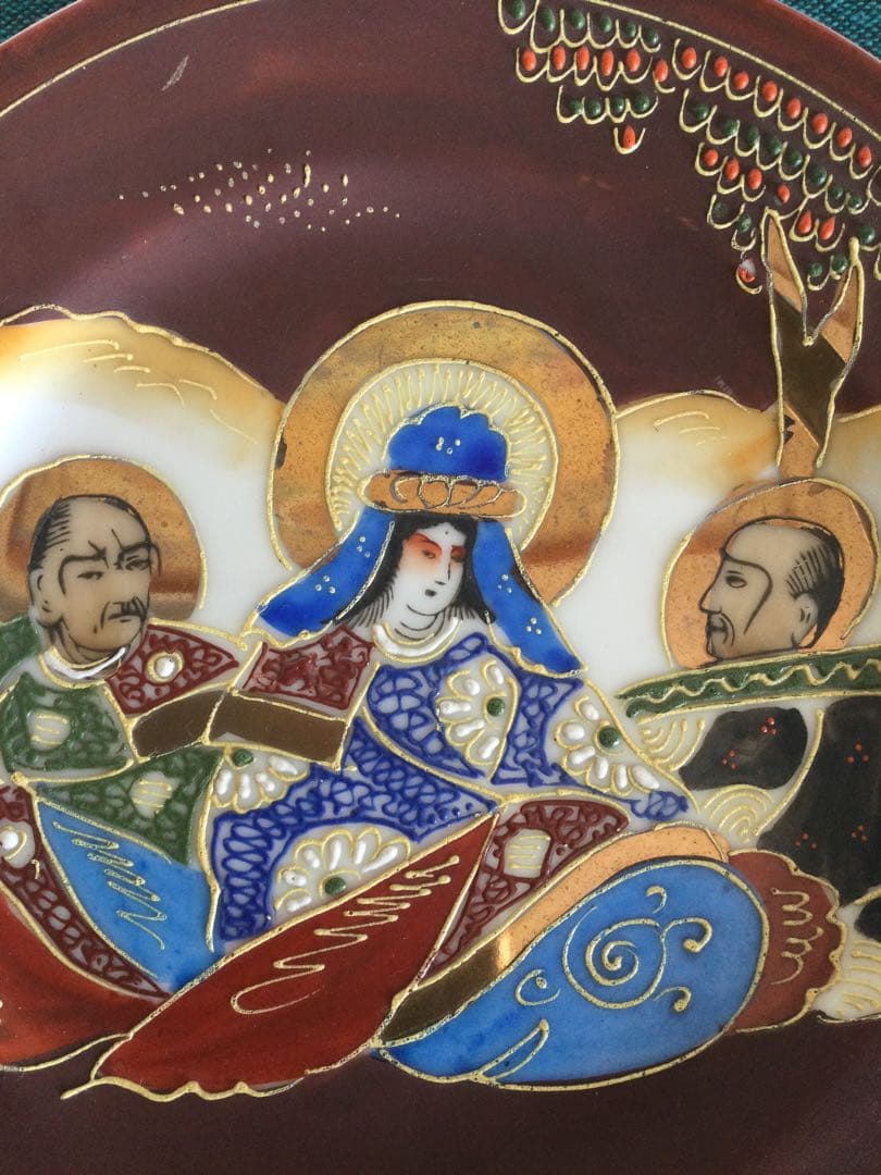 レア　古薩摩　金襴手色絵金彩飾り皿 明治骨董 手描き細密絵付皿　オキュパイド