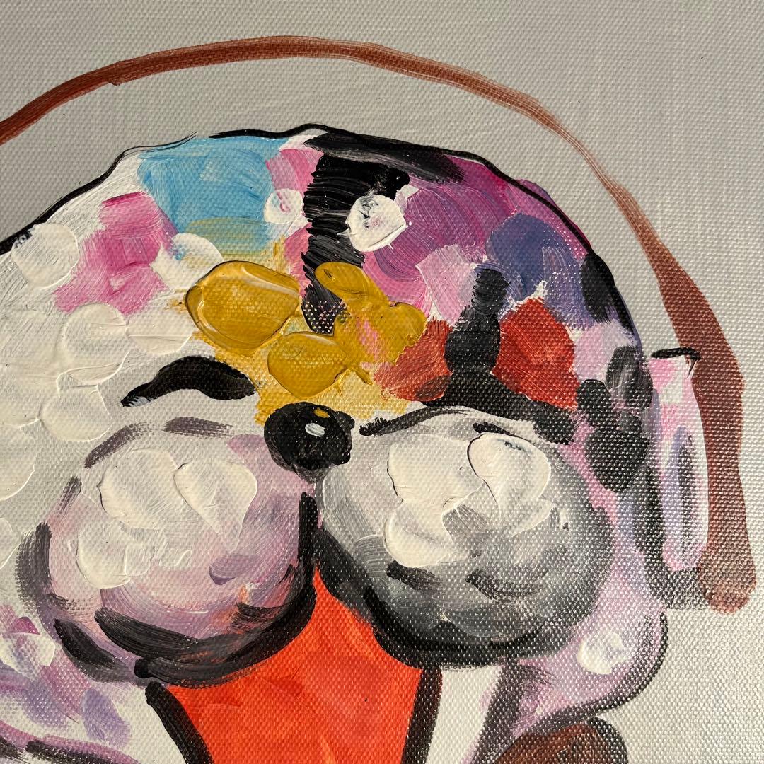 手書き油絵 フットドッグ 額付 絵画 インテリア 油彩画