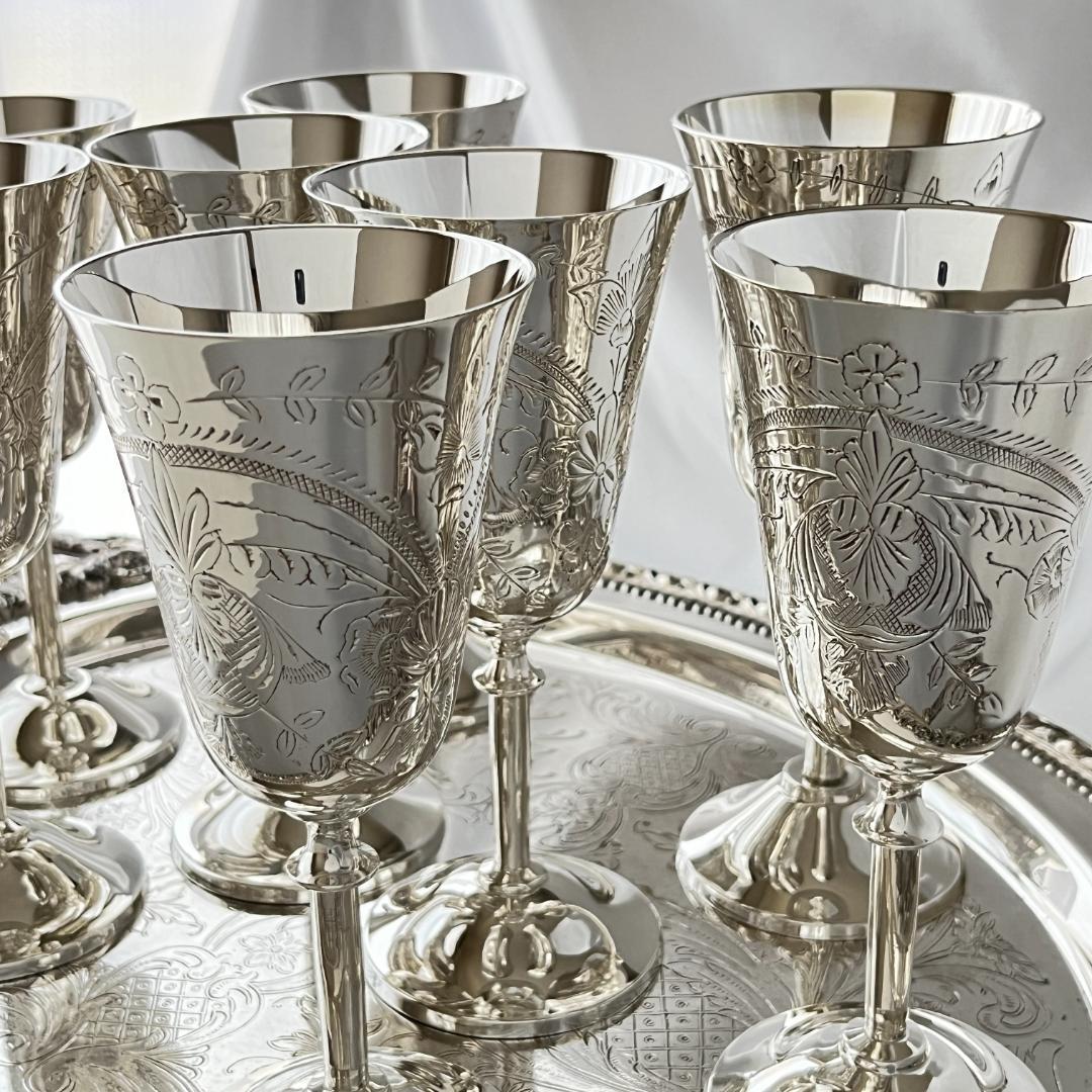 【英国】ワインゴブレット 8個組 【シルバープレート】華麗！！