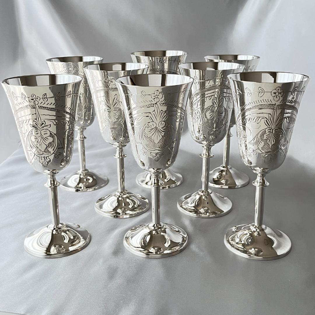 【英国】ワインゴブレット 8個組 【シルバープレート】華麗！！