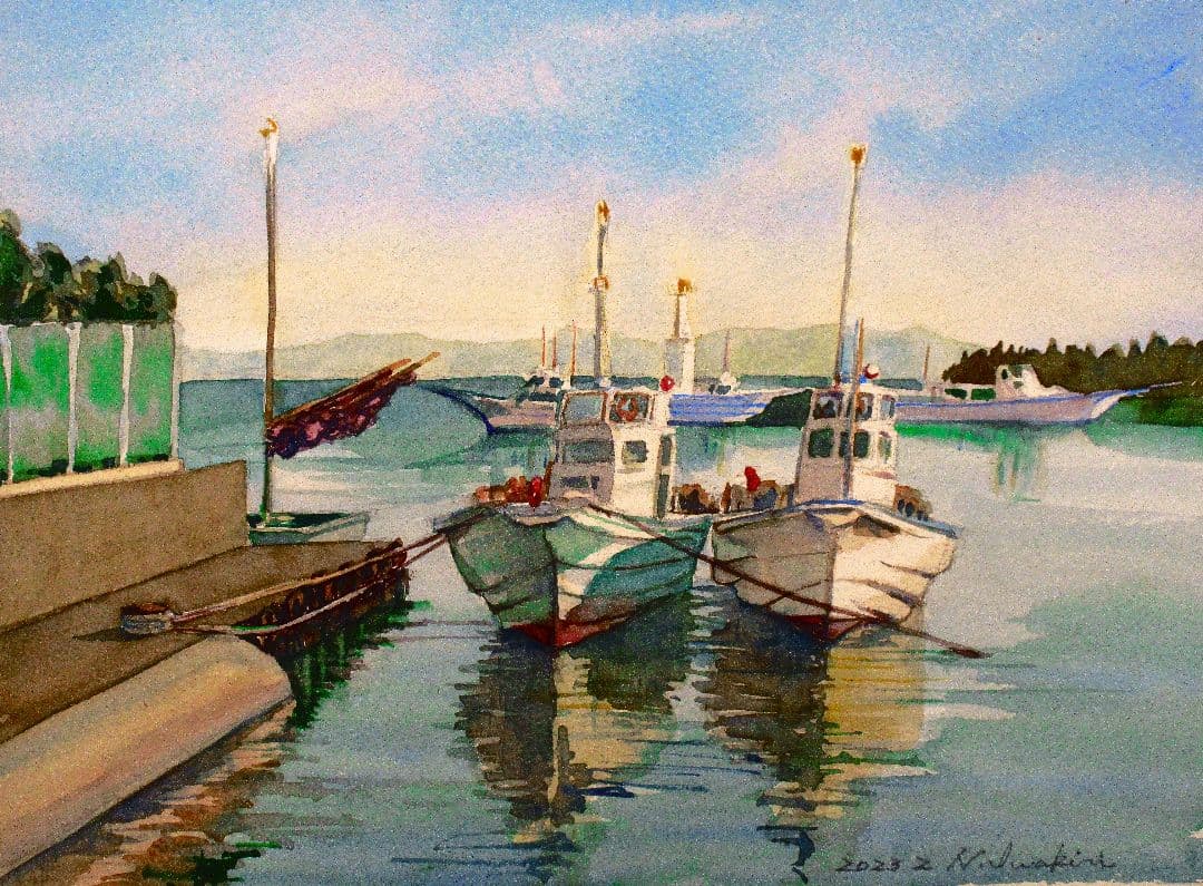 2022年 水彩画 係留船