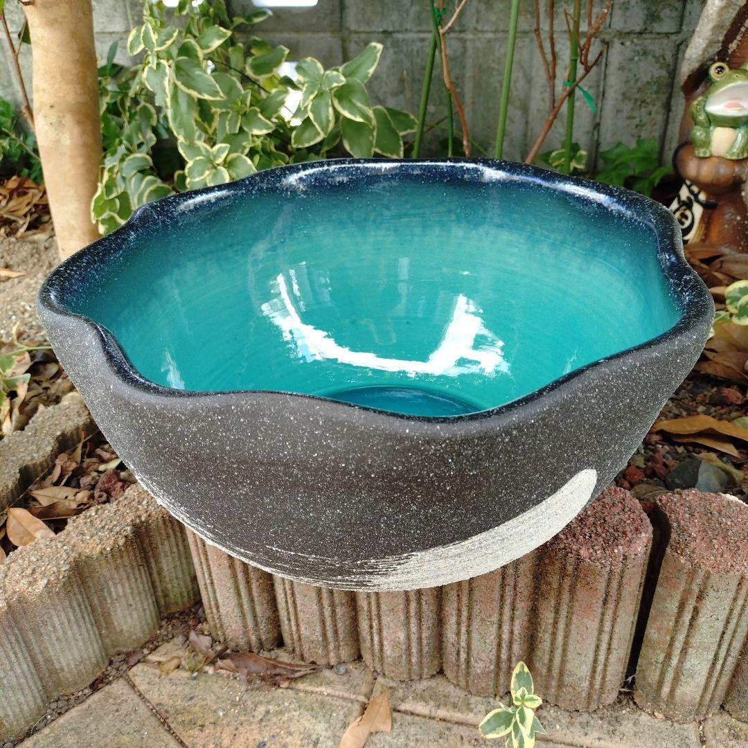 信楽焼　陶器　めだか鉢　睡蓮鉢　グリーン(大)37cm