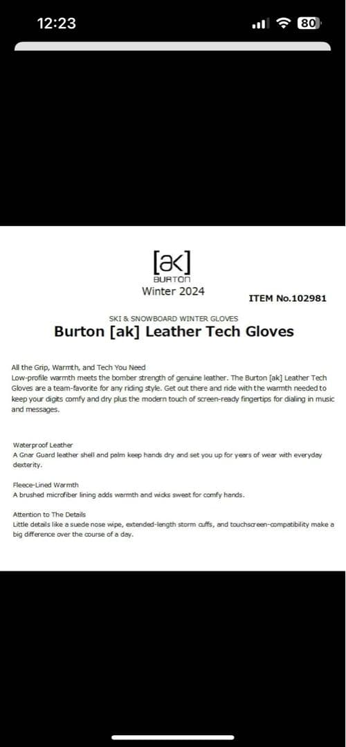 Burton ak Leather Tech Gloves グローブ　バートン