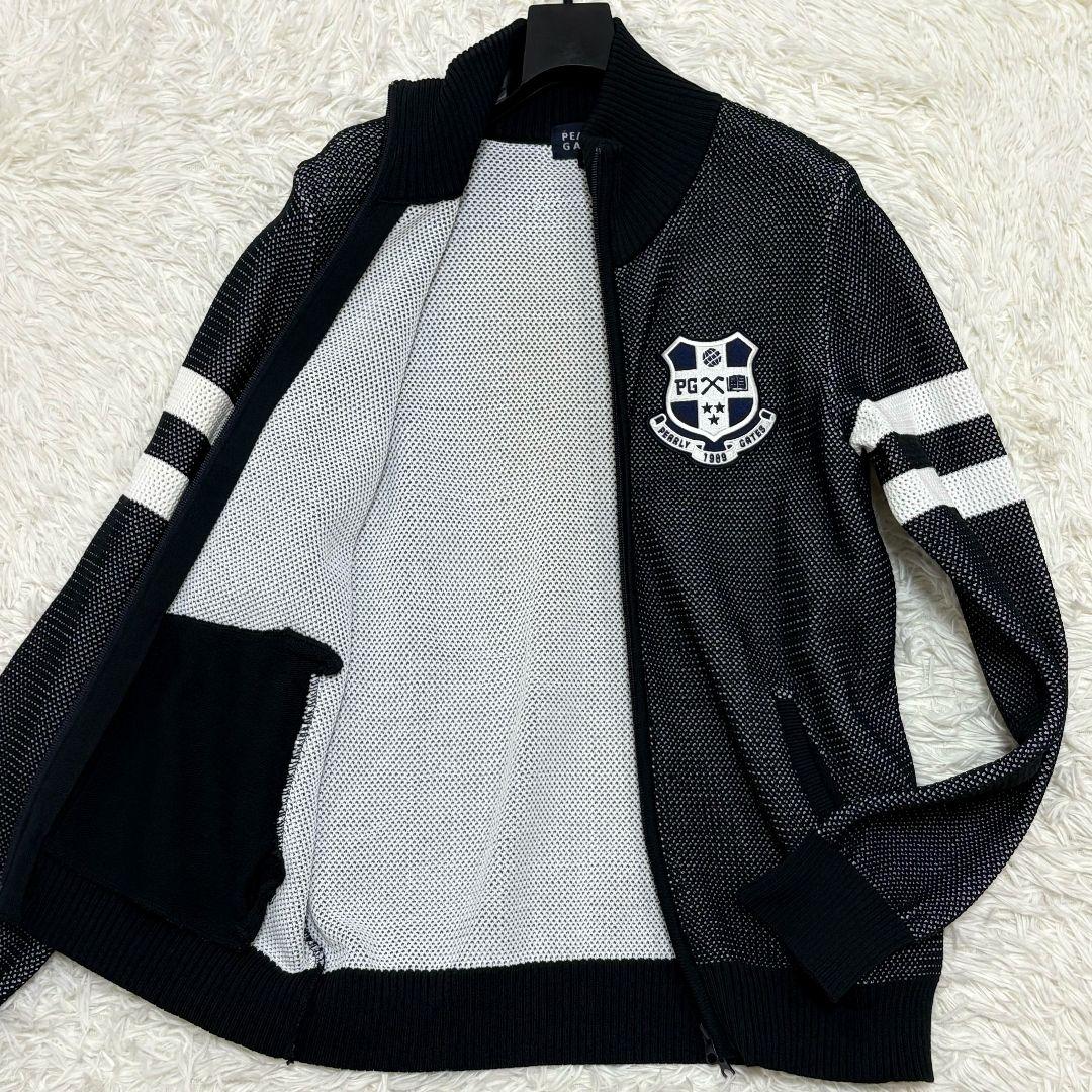 美品 パーリーゲイツ エンブレムロゴ ドライバーズニット ダブルジップ メッシュ