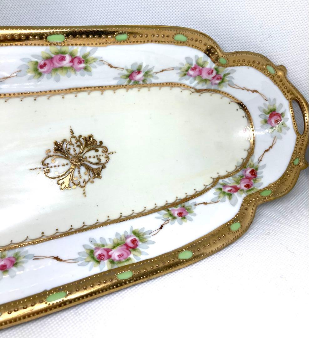 オールドノリタケ　両手付き金彩長皿
