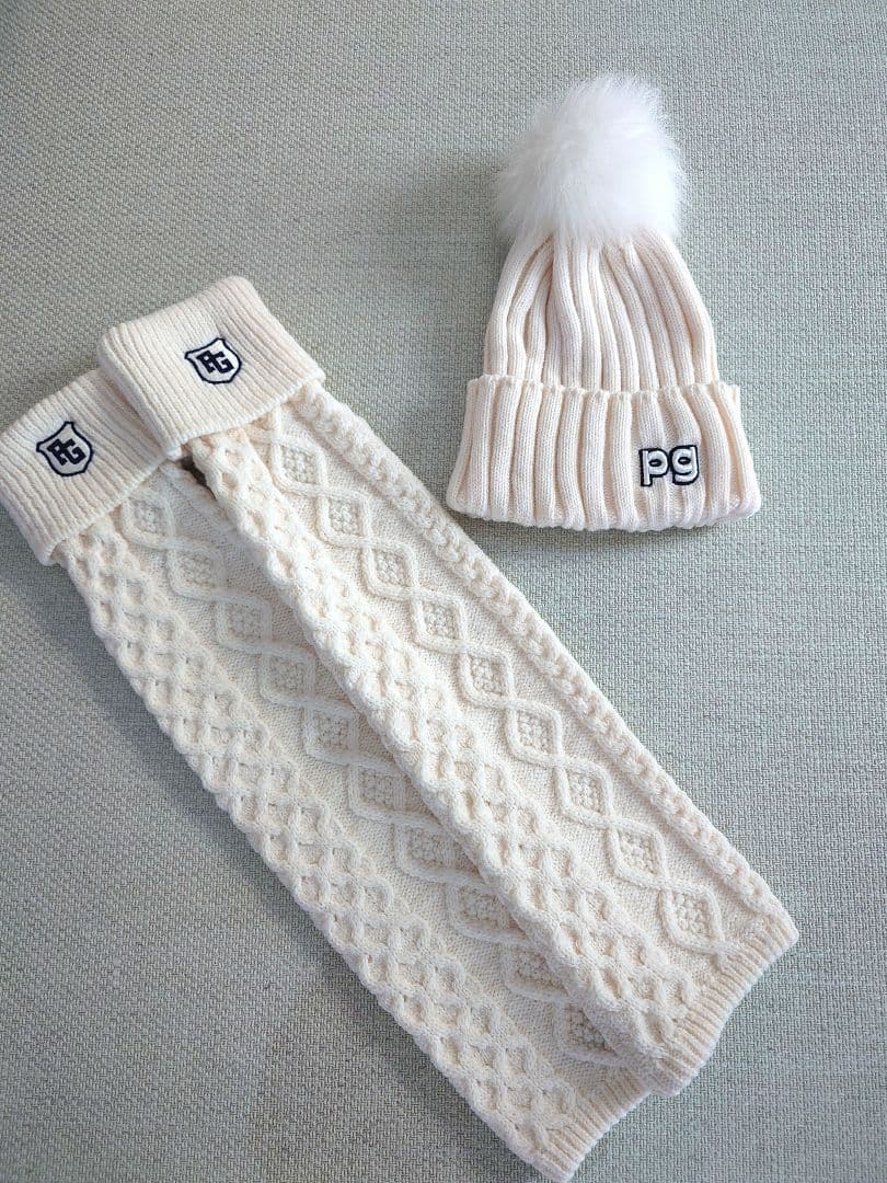 パーリーゲイツアイボリー ニット帽とレッグウォーマーセット