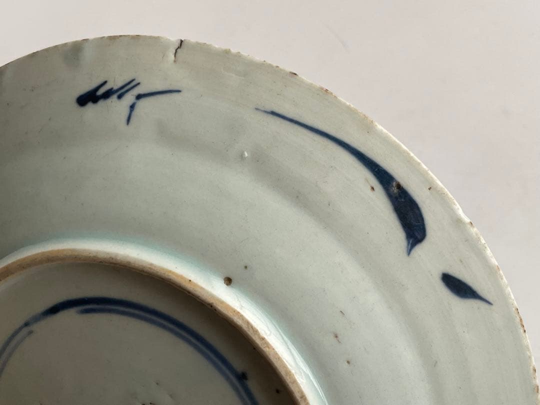 骨董　アンティーク　青花　染付　中国骨董　中国古陶磁　古染付　亀甲花文　丸皿