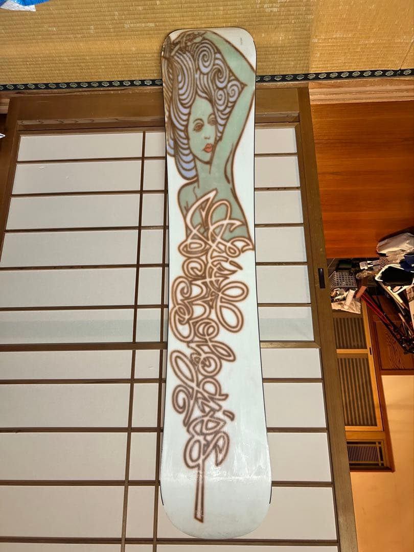 154センチホワイト スノーボード 波と魚デザイン