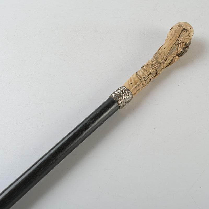 中国　獣骨彫刻　人物文　杖　長さ約93㎝　D　R9135H