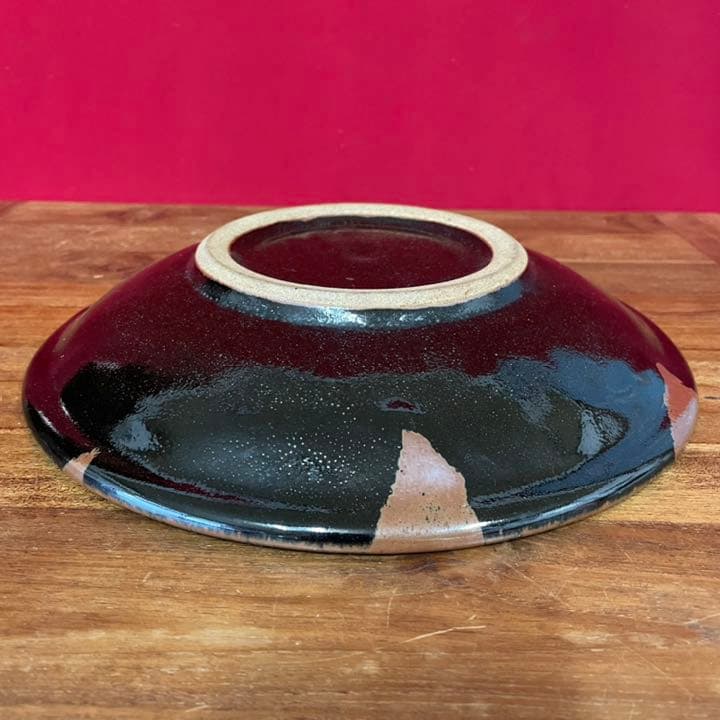 てつ濱田庄司(浜田庄司) 黒釉流描皿 濱田友緒識箱 益子焼人間国宝