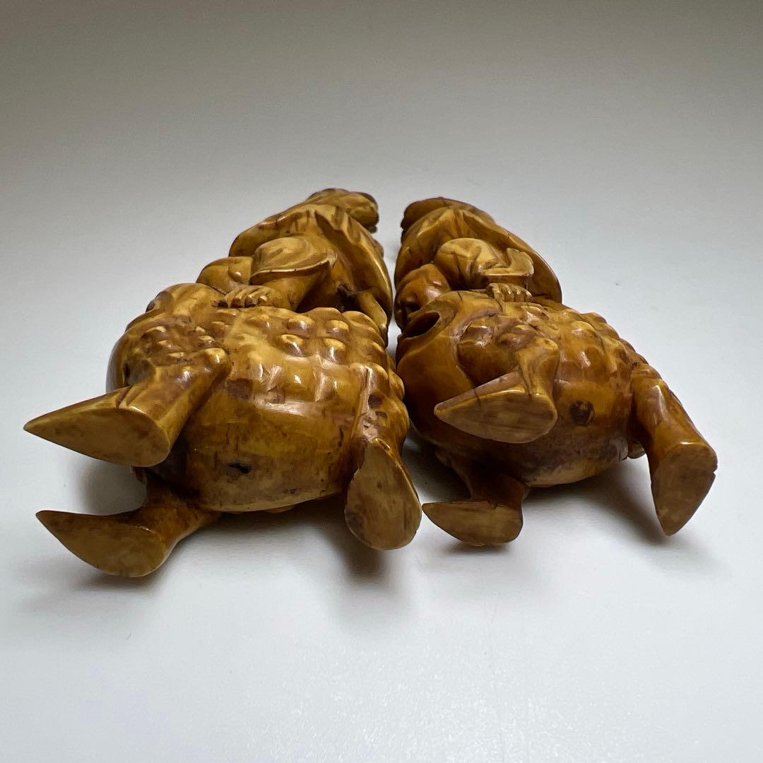 極上ガマ仙人置物一対　116g、高約11.5/10.5㎝　東Y8-0106☆2F