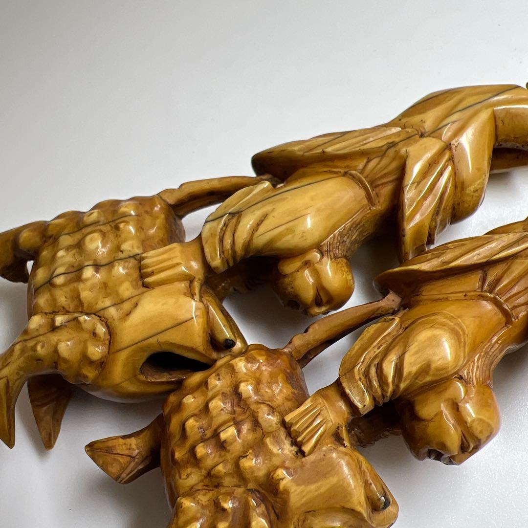 極上ガマ仙人置物一対　116g、高約11.5/10.5㎝　東Y8-0106☆2F