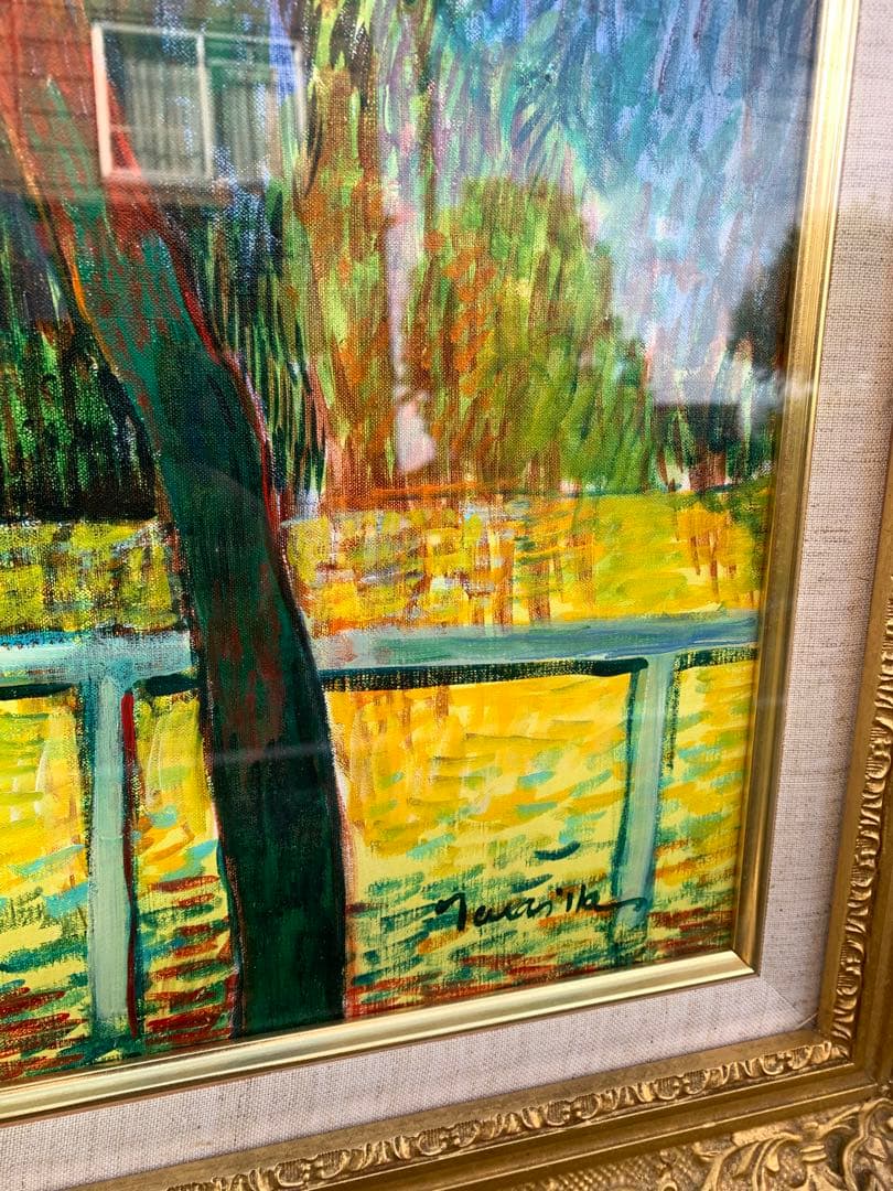 馬の油彩画 12号　深澤孝哉　題　馬のいる風景（ロンシャン）