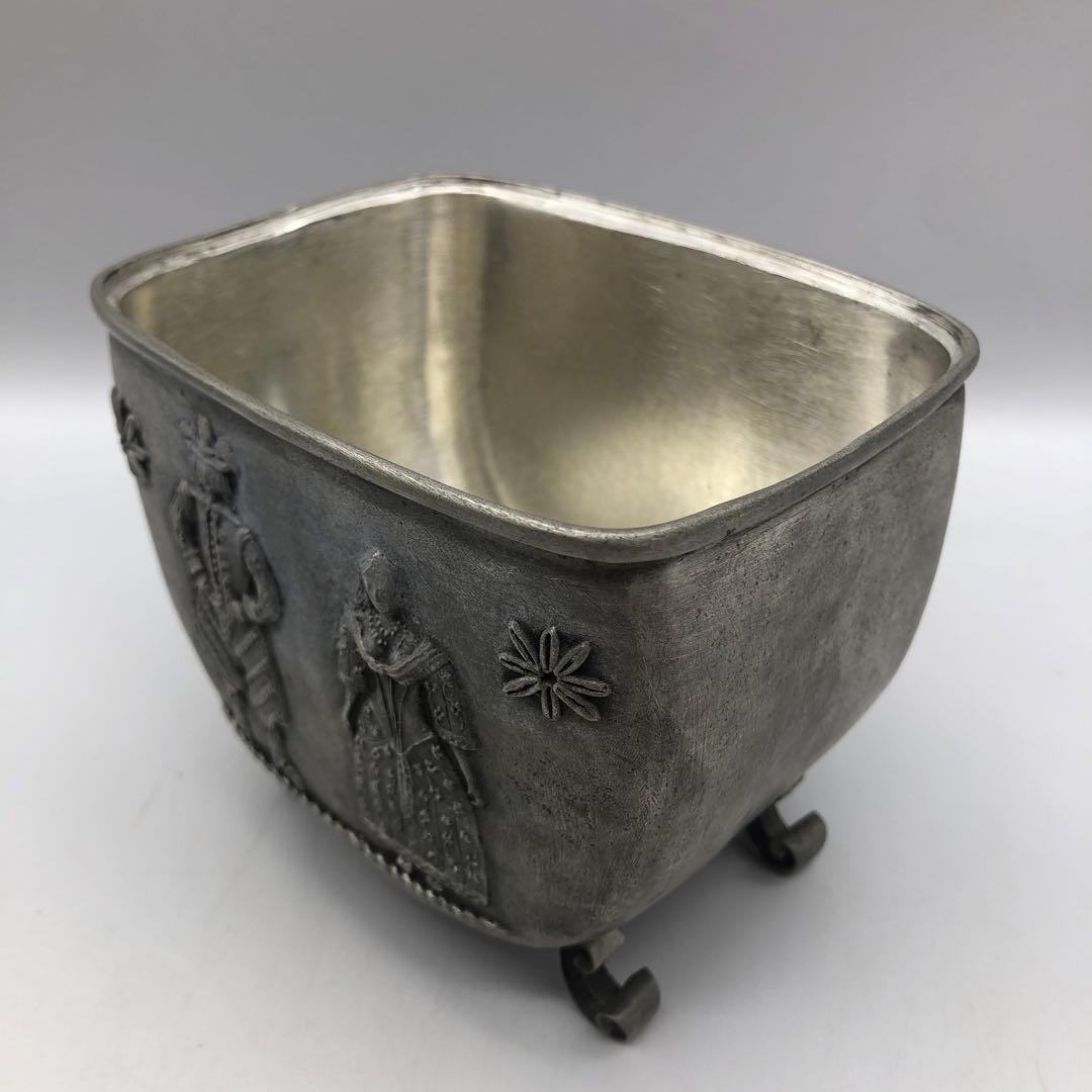 アンティークAntik SKS Zinnドイツ製すず錫ピューター蓋付き小物入れ