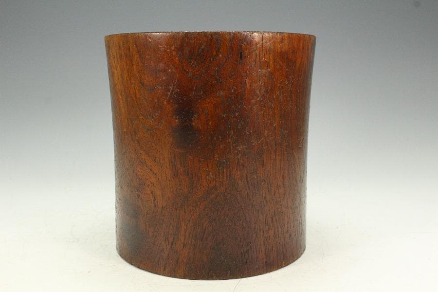 中国美術 木彫 刻文字 筆筒 文房具(K-A829)