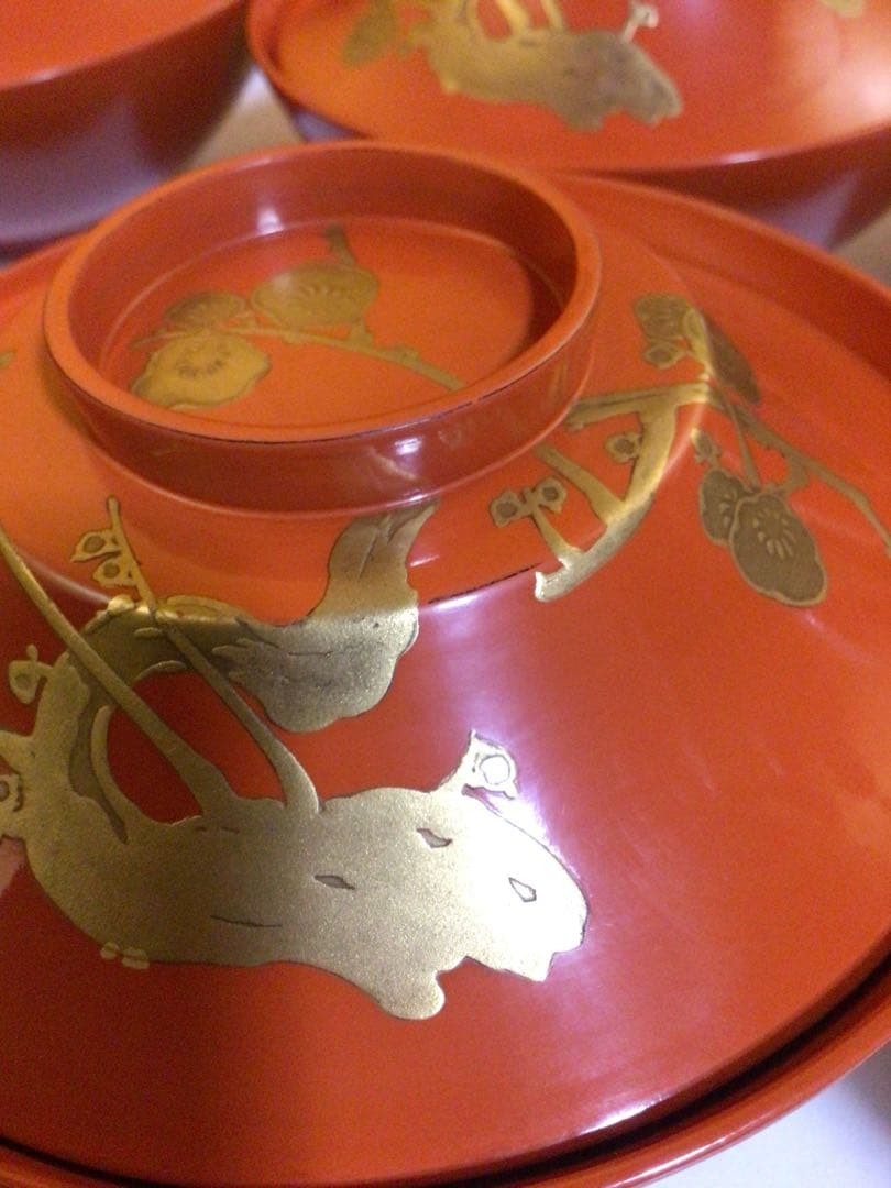 木製 蒔絵入り吸物椀10客 蓋の内側にも蒔絵