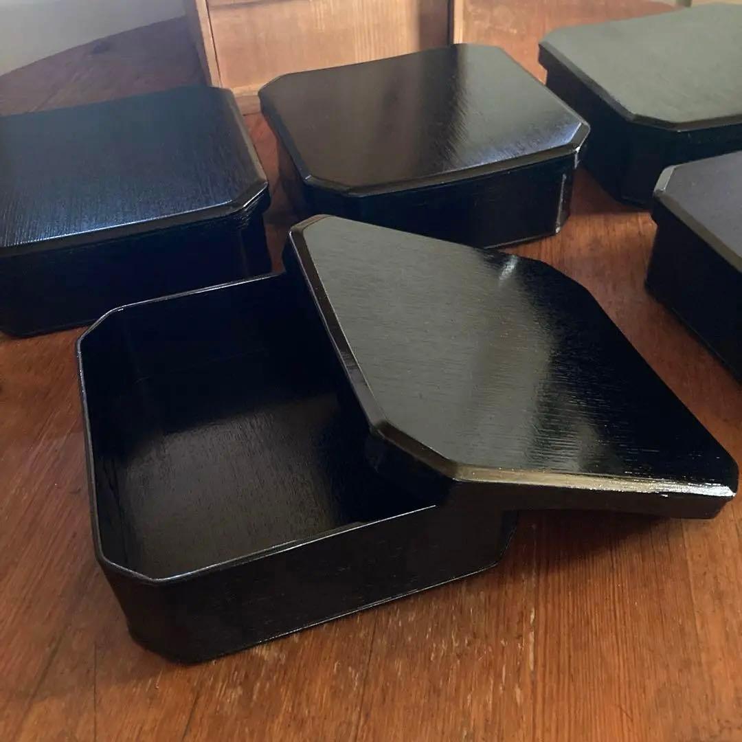 輪島塗　松華堂　山崖宗陽　蒔絵銀杏　黒塗　縁高重　五客セット